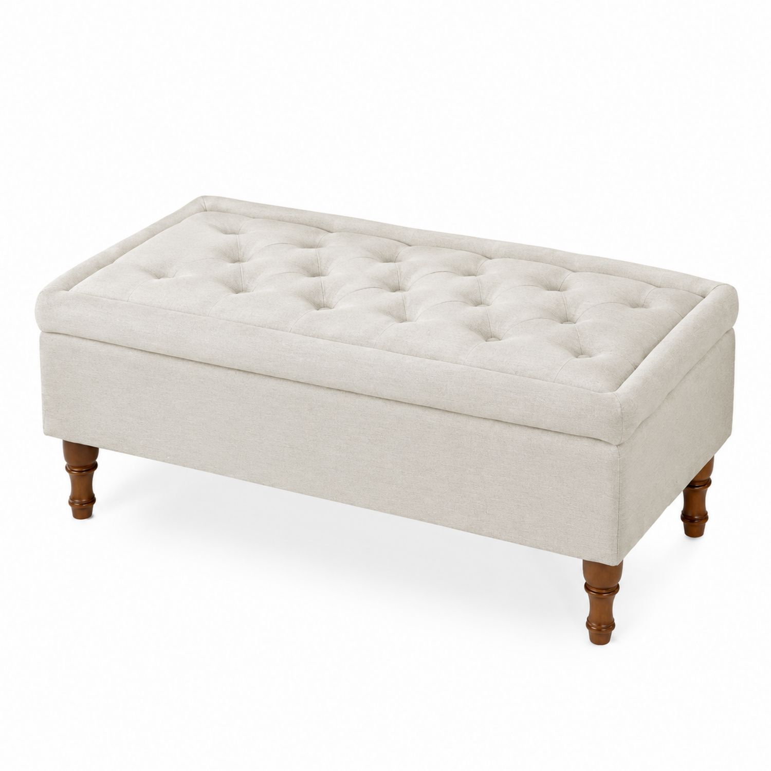 Rechteckige Leinen Sitzbank mit Stauraum Beige 120x45x45cm