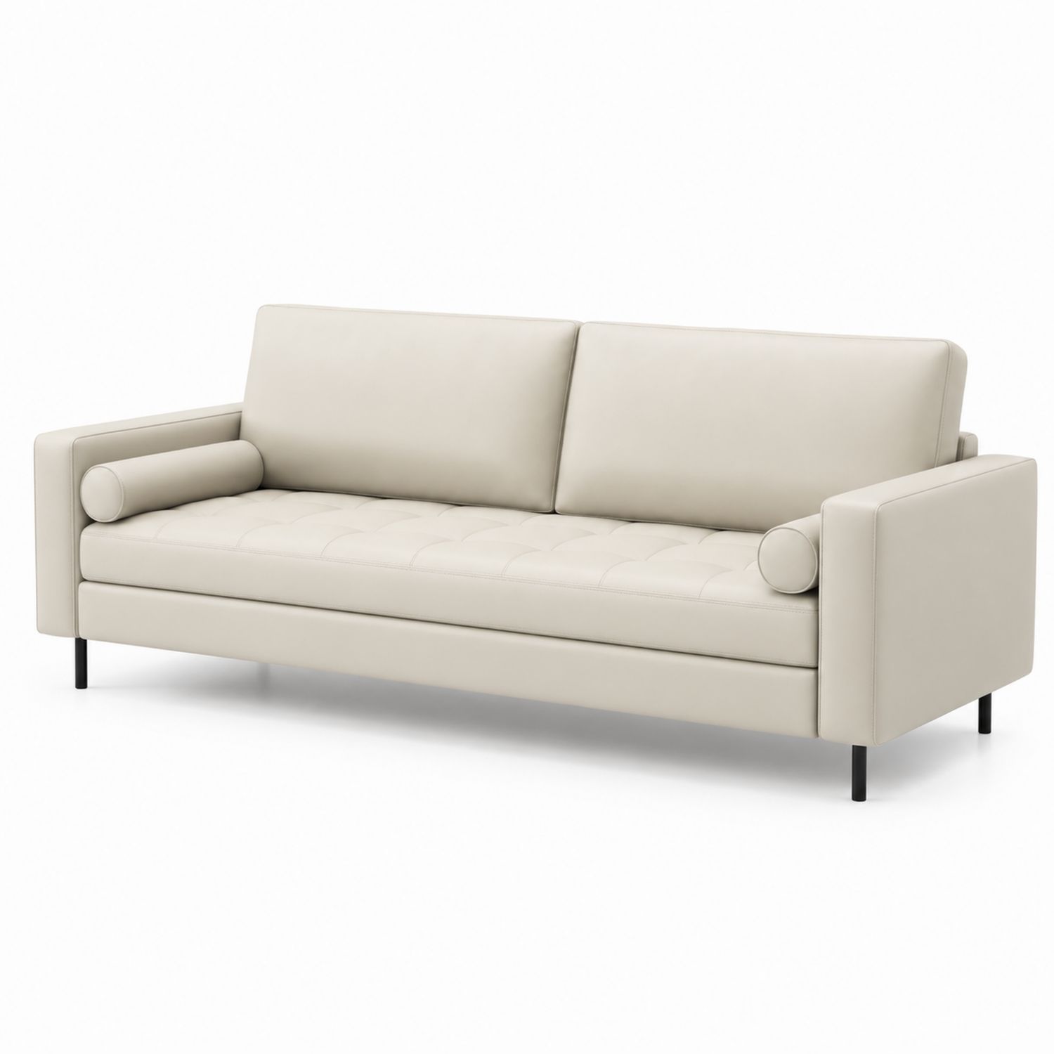 3-Sitzer Sofa Leder Creme 210 cm Metallfüße