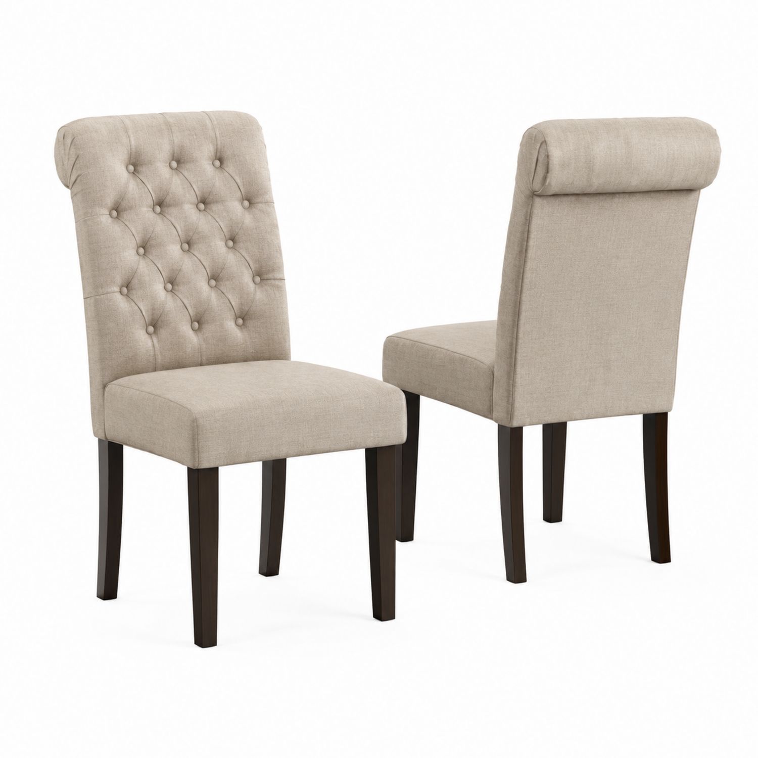 Esszimmerstuhl Set mit Leinenbezug und Holzbeinen, 2er Set, Beige