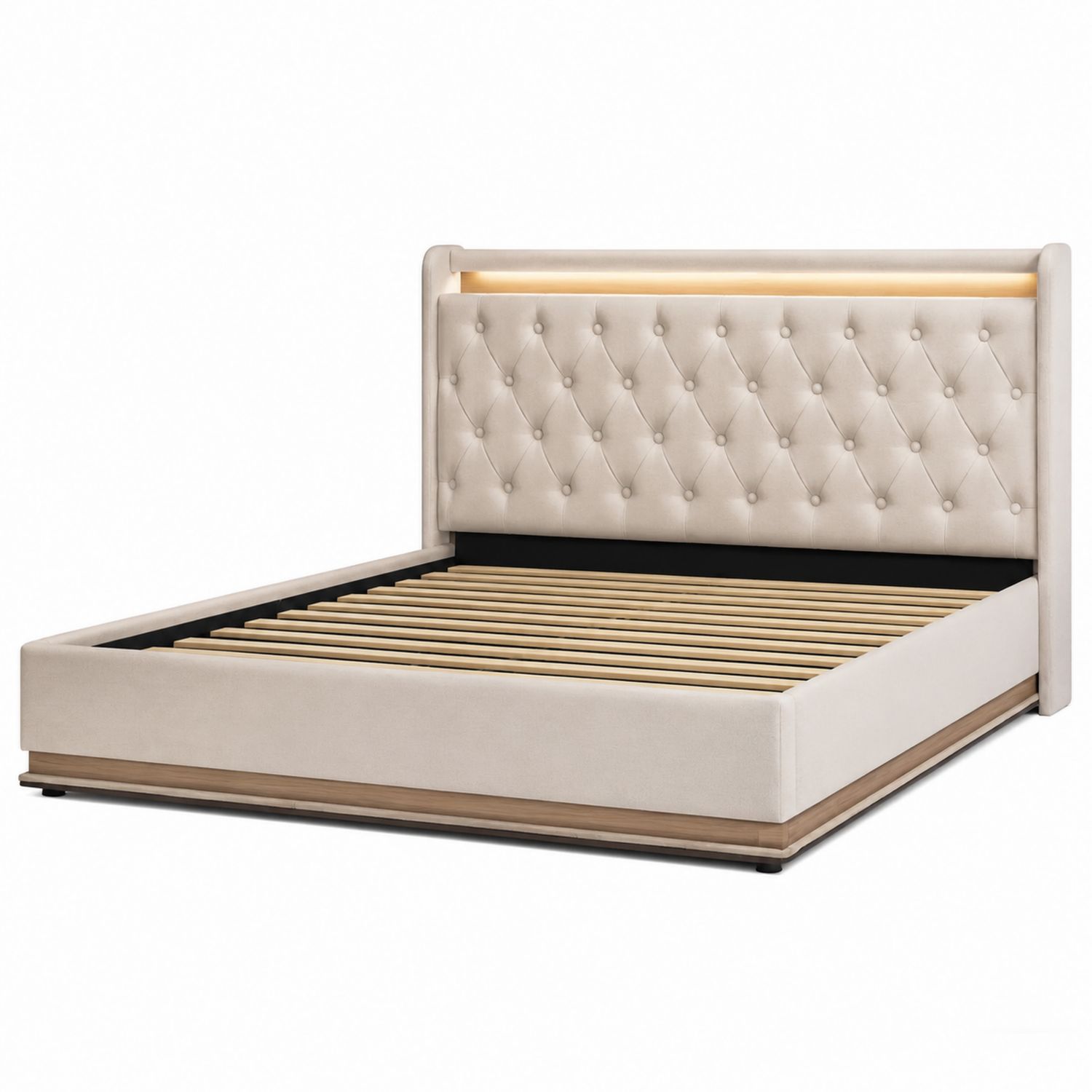 Polsterbett mit Stoff in Beige und Holzrahmen 200x180 cm