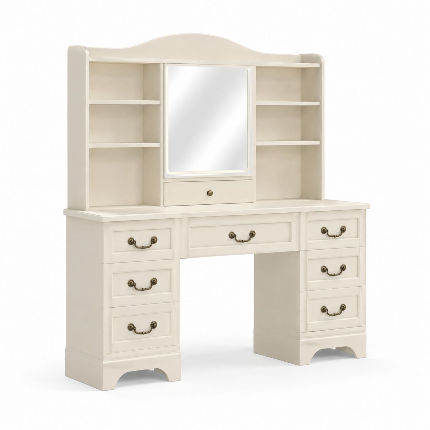 Schminktisch mit Spiegel und Regalen aus MDF in Beige