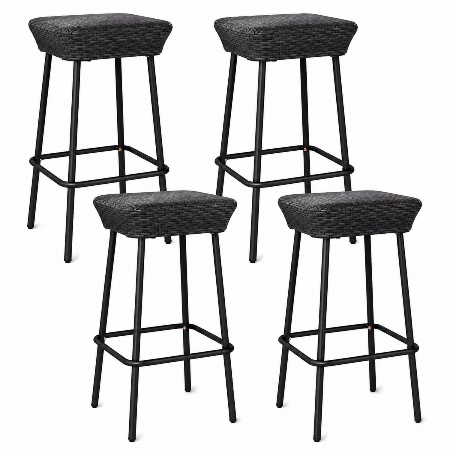 4er-Set Barhocker Polyethylen-Rattan Stahl Schwarz