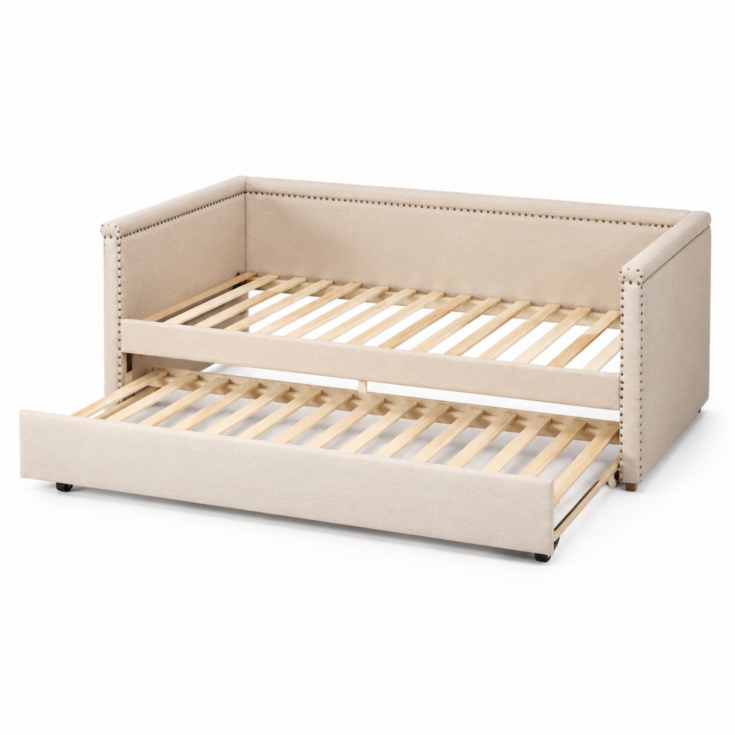 Tagesbett mit ausziehbarem Unterbett Stoff Beige 212x100 cm