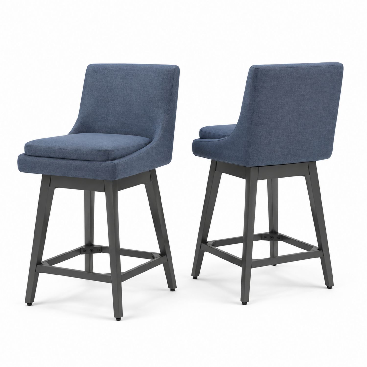 2er-Set Barhocker mit blauem Stoffbezug und Metallgestell