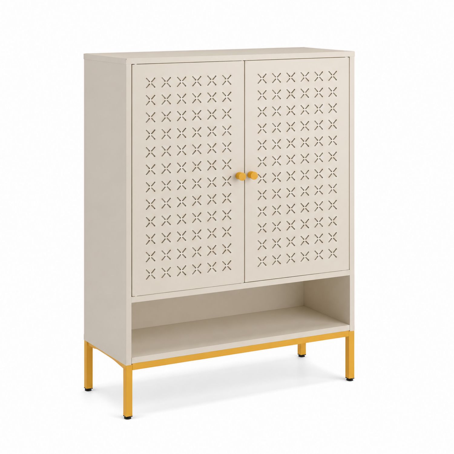 Metallschuhschrank mit Türen, Beige und Gelbe Beine
