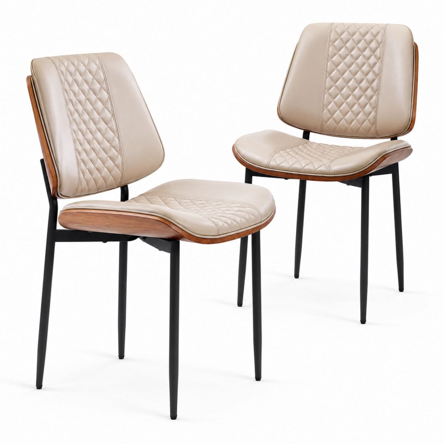 Esszimmerstuhl Set aus PU-Leder mit Metallbeinen, 2er-Set, Beige