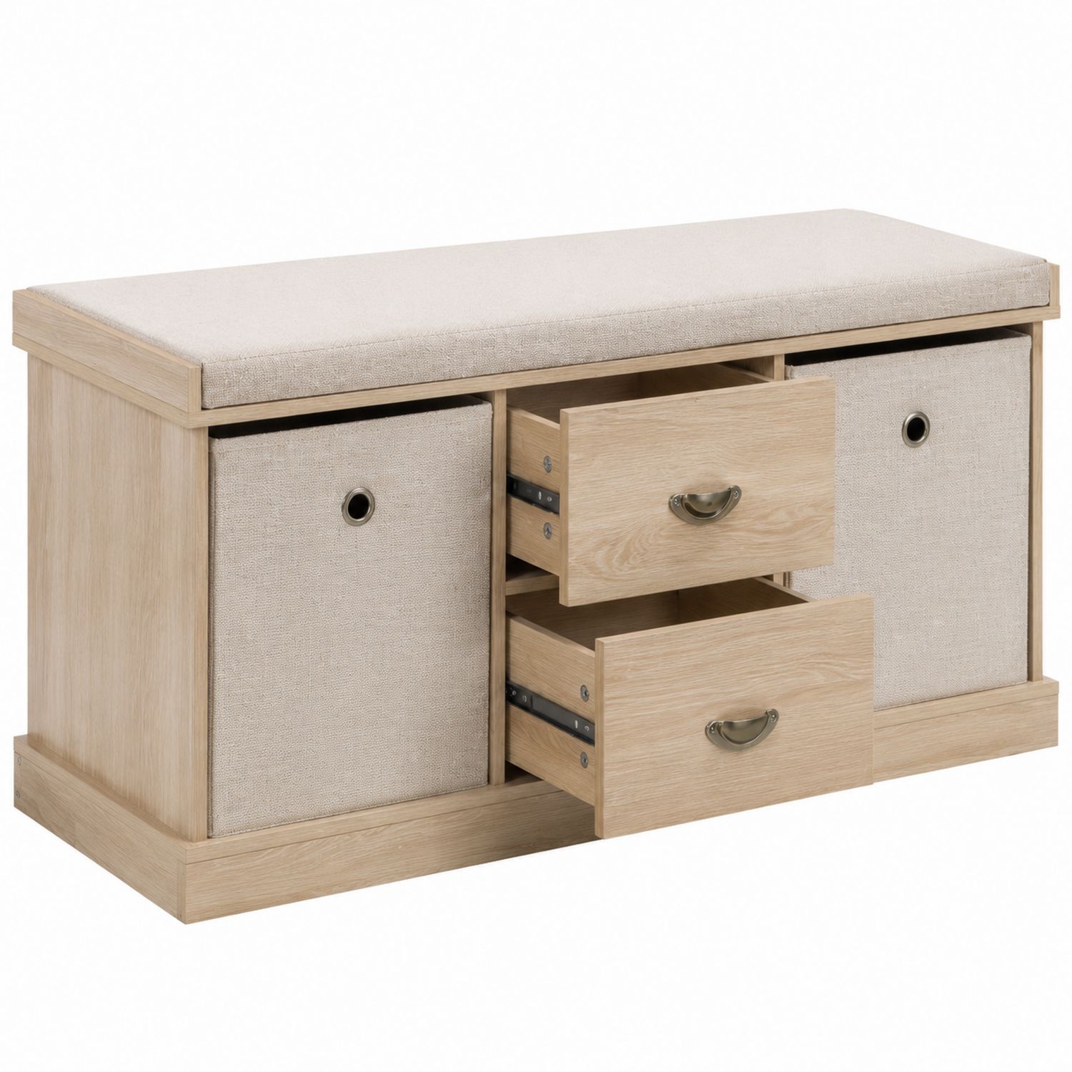 Schuhbank mit Sitzfläche Holz Leinen Beige 80x40x35cm