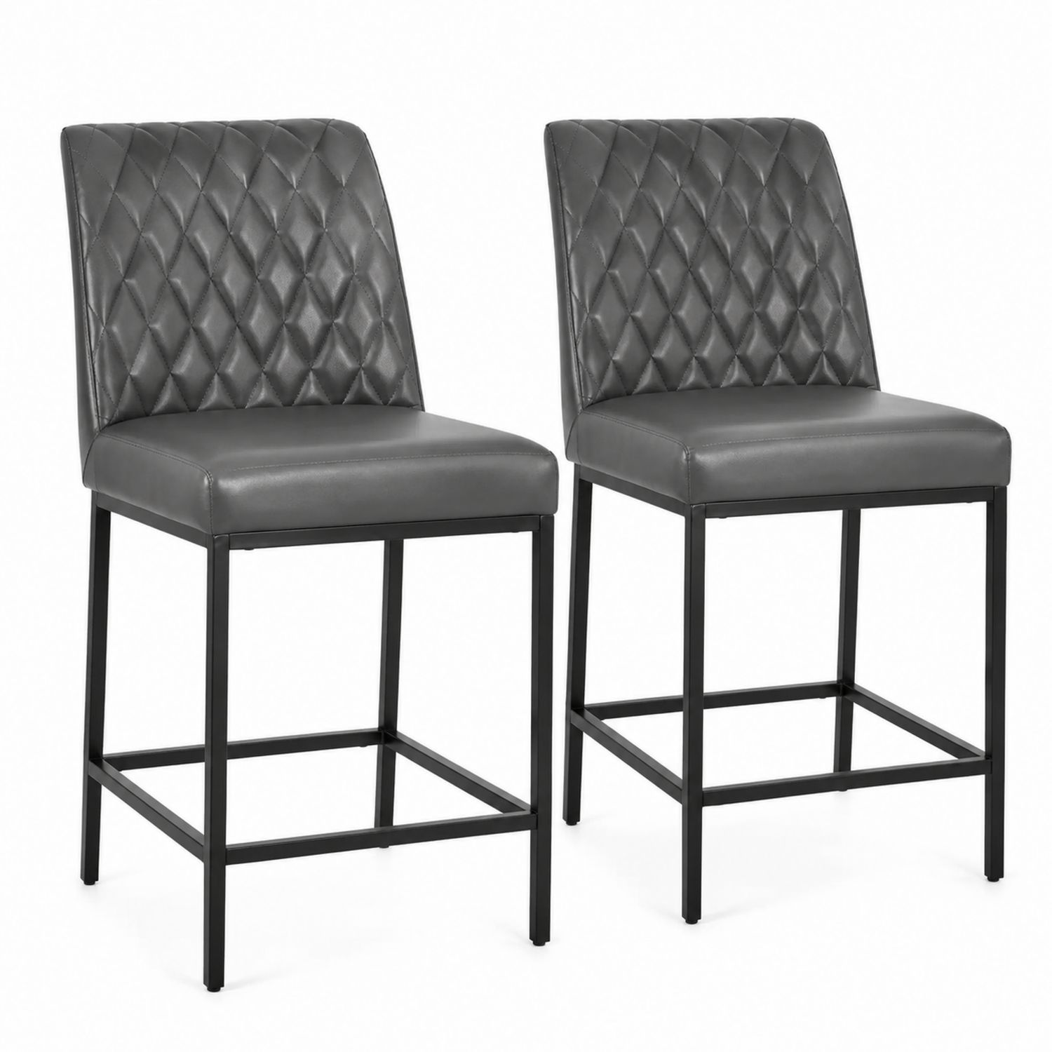2er Set Barhocker Leder Metallrahmen 75 cm Grau