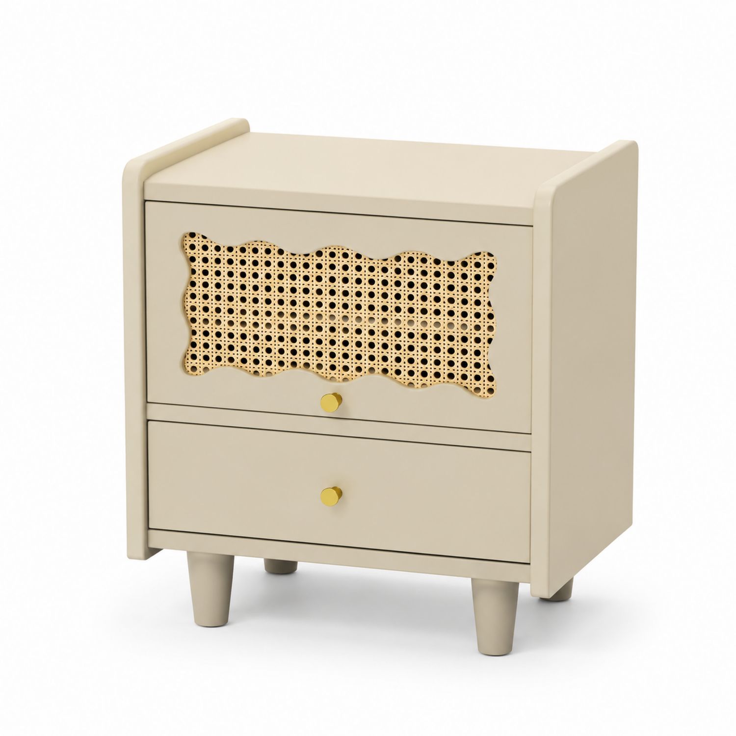 Nachttisch aus MDF und Rattan mit 2 Schubladen, Beige 50x40x60 cm