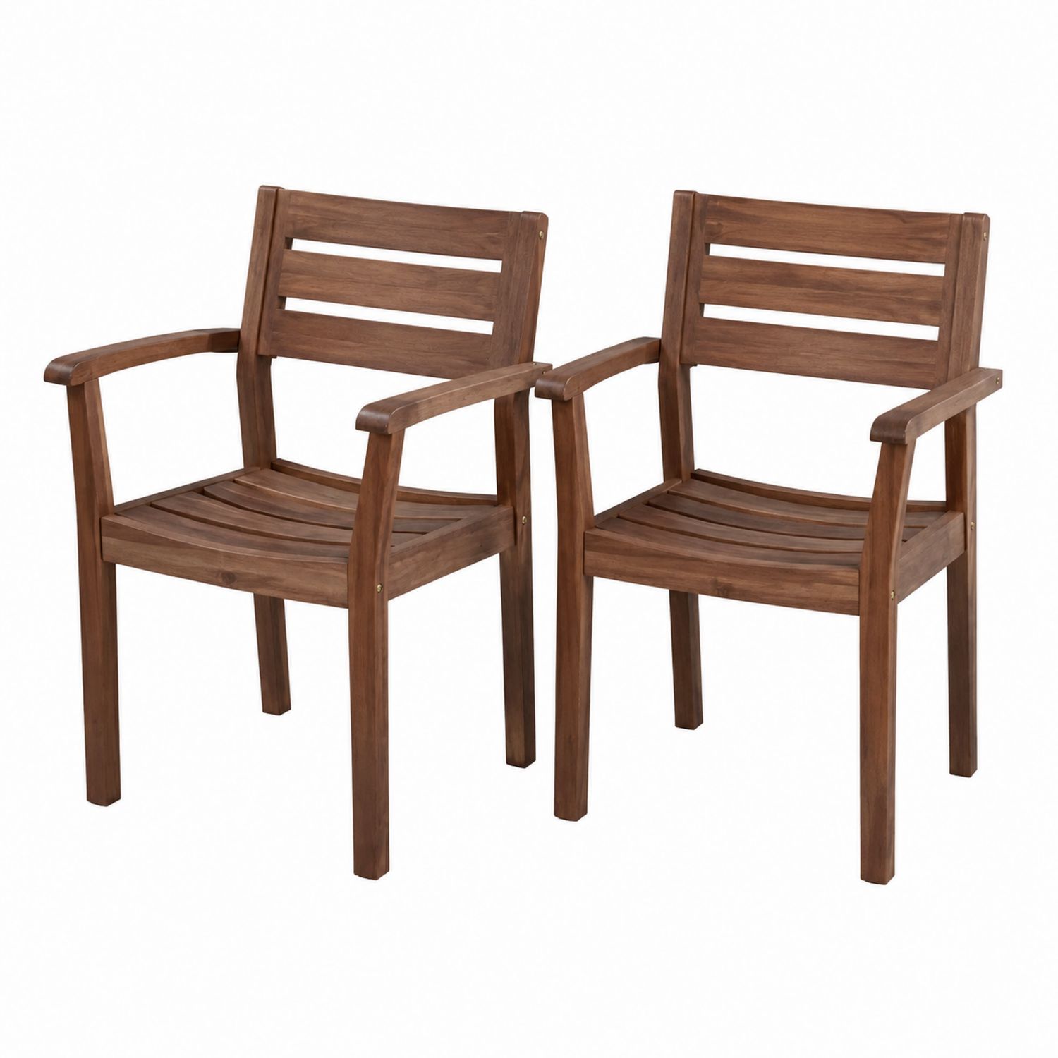 Holzstuhl-Set aus Akazienholz mit Armlehnen, 2er-Set, Braun
