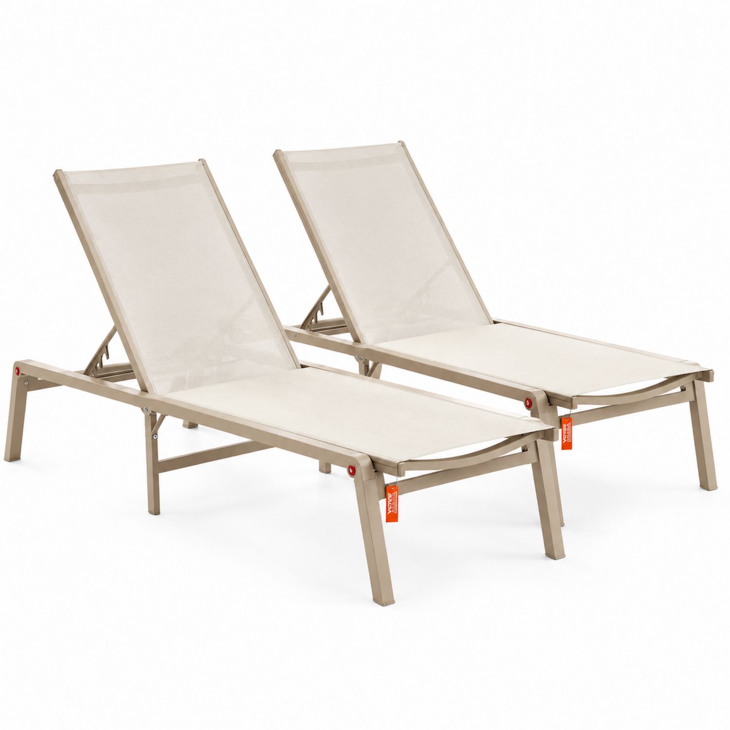 Set von 2 Sonnenliegen aus Aluminium, Beige, 195x65x35 cm