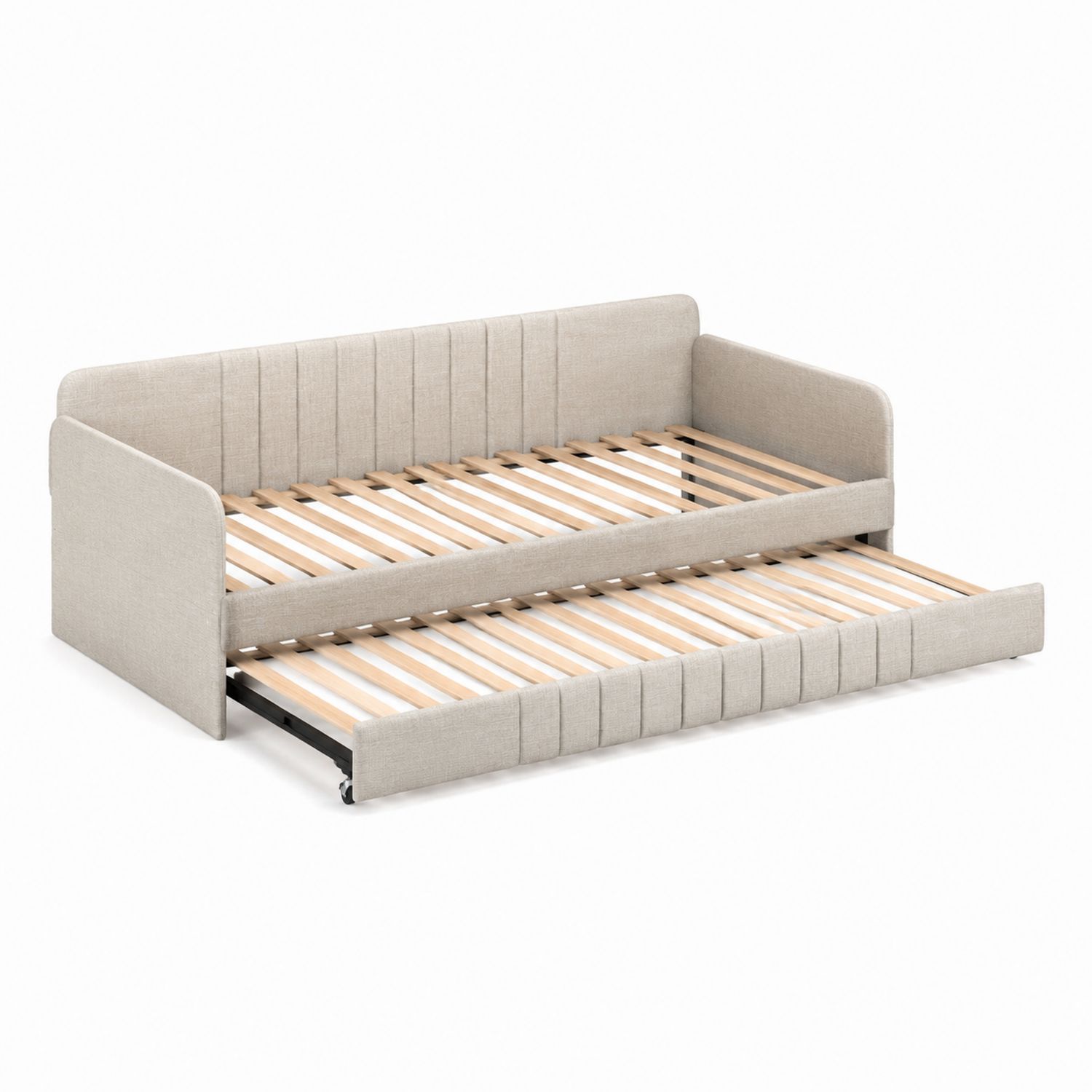 Polsterbett mit ausziehbarem Gestell Leinen Baumwolle Beige 200x90 cm