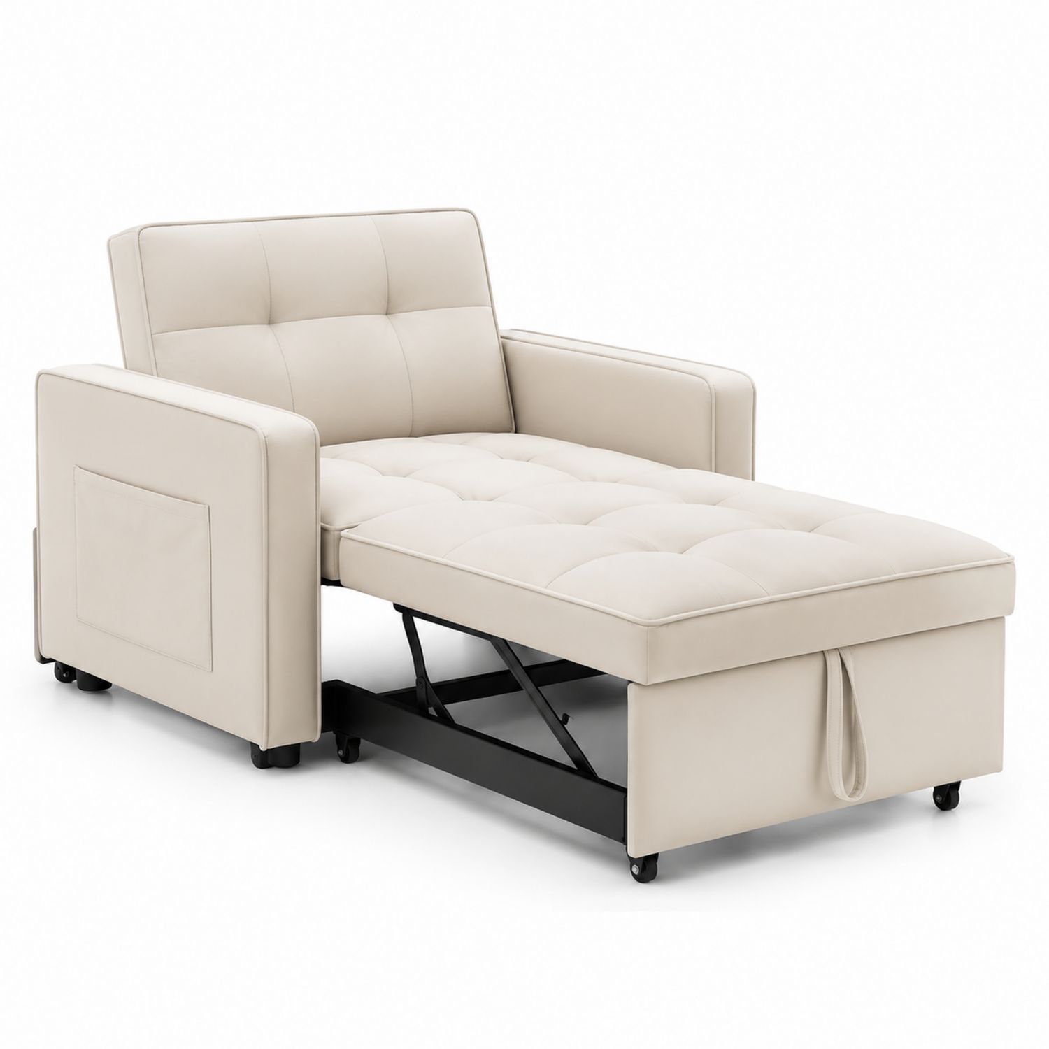 Schlafsofa aus Leder Beige mit Stahlrahmen