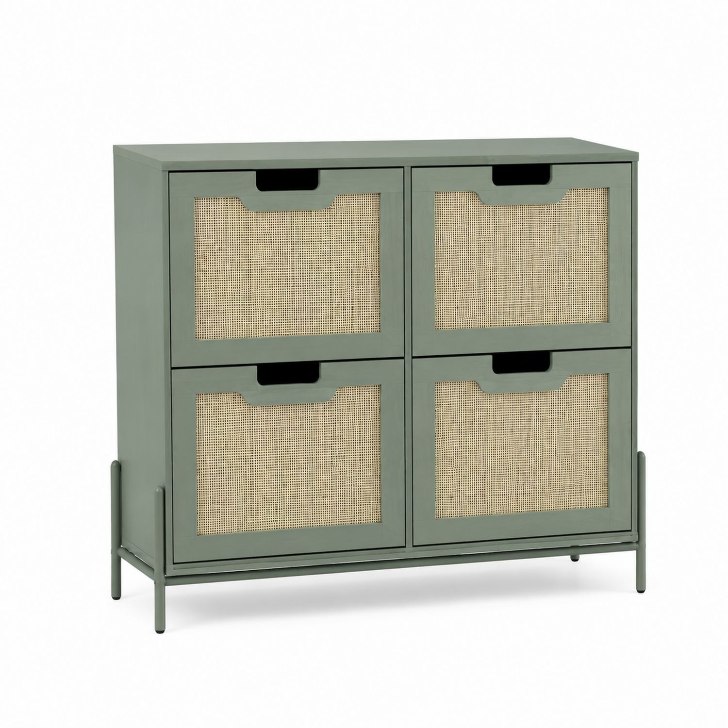 Schuhschrank mit Rattan und Holz in Grün