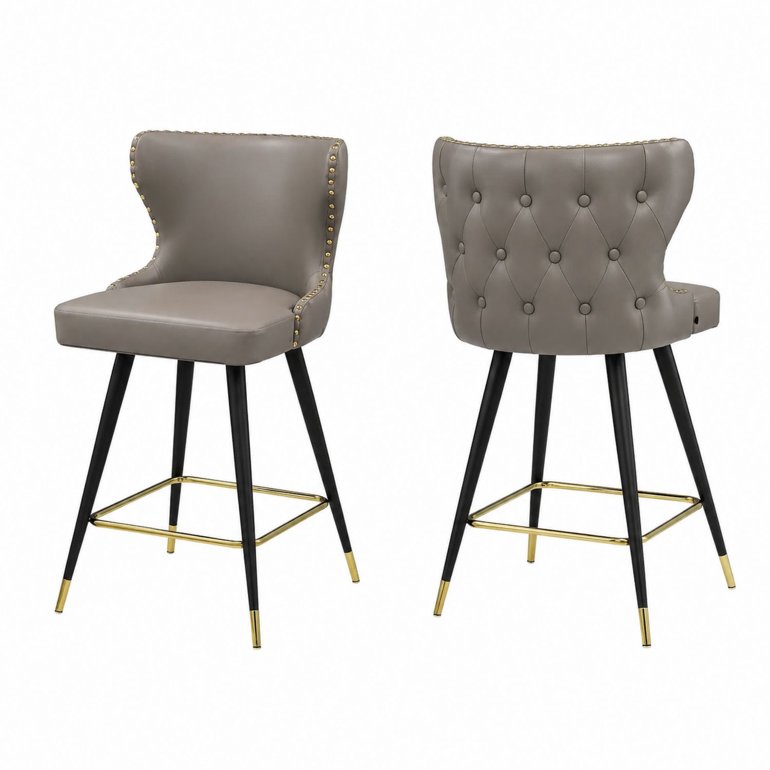 Barhocker Set Kunstleder Grau mit Metallgestell