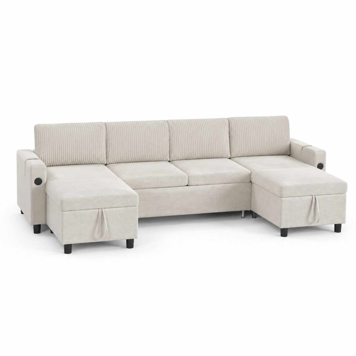 Ecksofa mit Ottomane Cord Beige