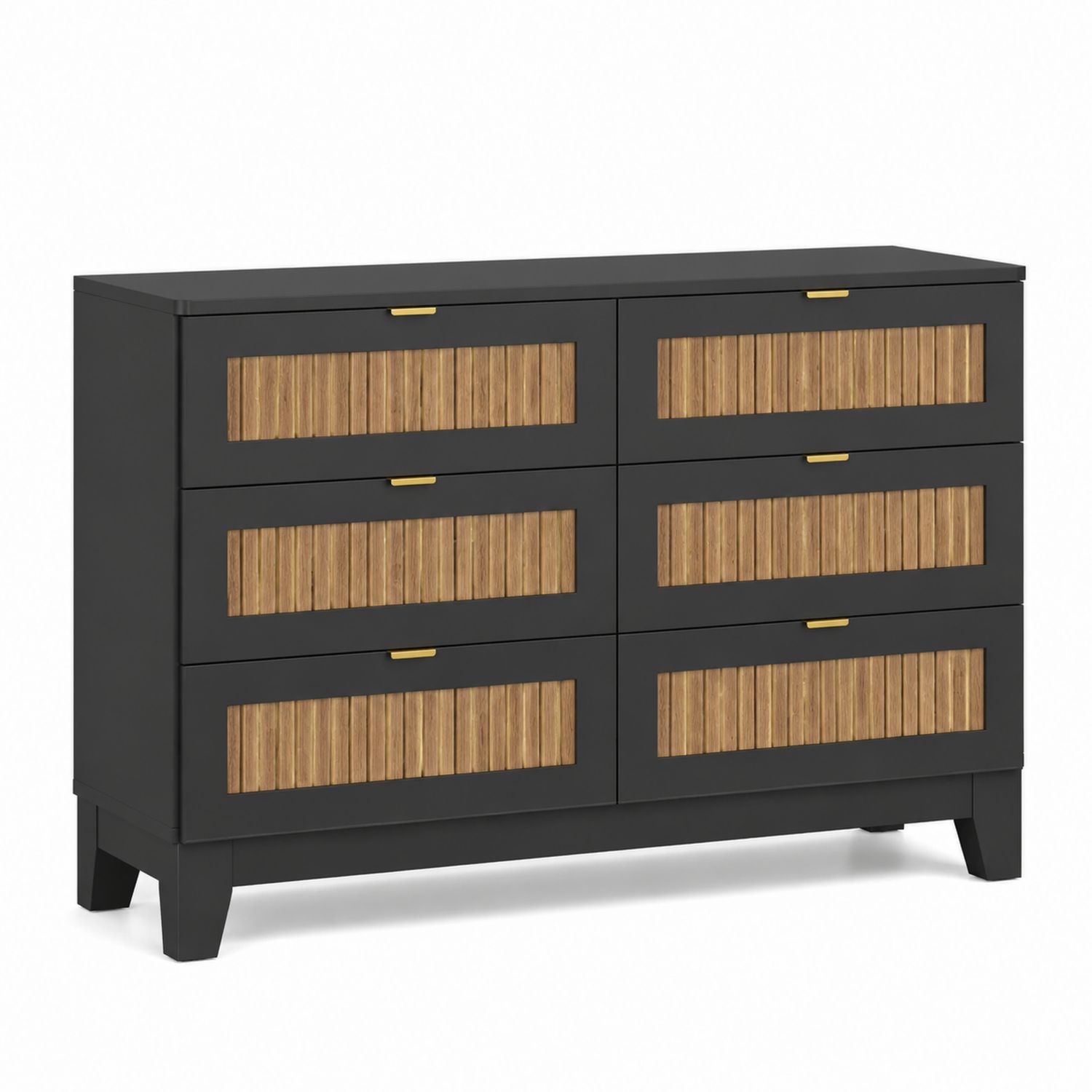 Kommode mit 6 Schubladen aus MDF und Metall, Schwarz/Natur, 120x40x80cm