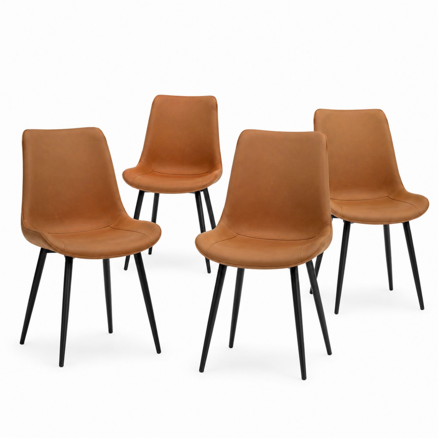 4er Set Esszimmerstuhl aus PU-Leder Braun mit Metallgestell