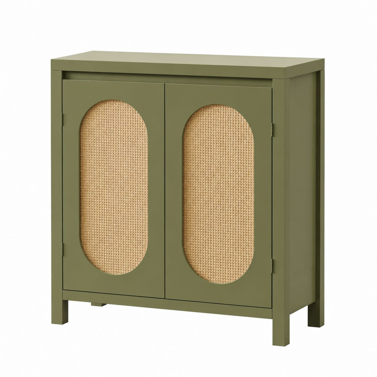 Sideboard mit Türen aus Holz und Rattan, Grün
