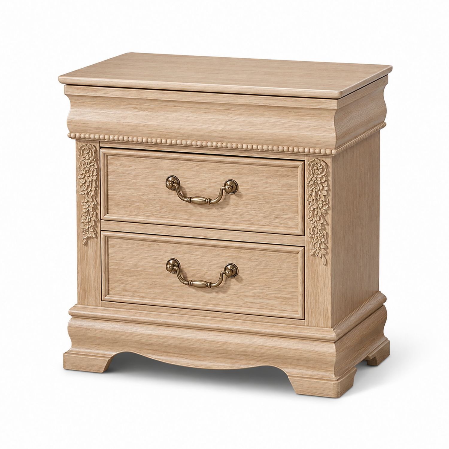 Eiche Nachttisch mit 2 Schubladen Beige