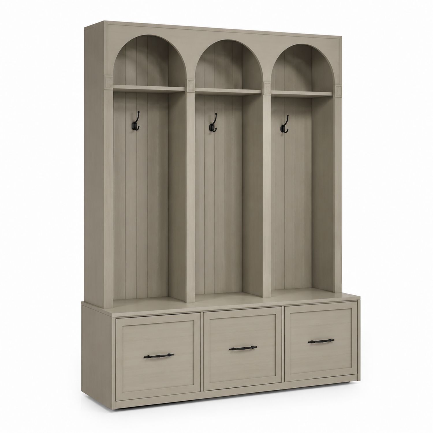 Beige Garderobe aus Massivholz mit 3 Haken und 3 Schubladen