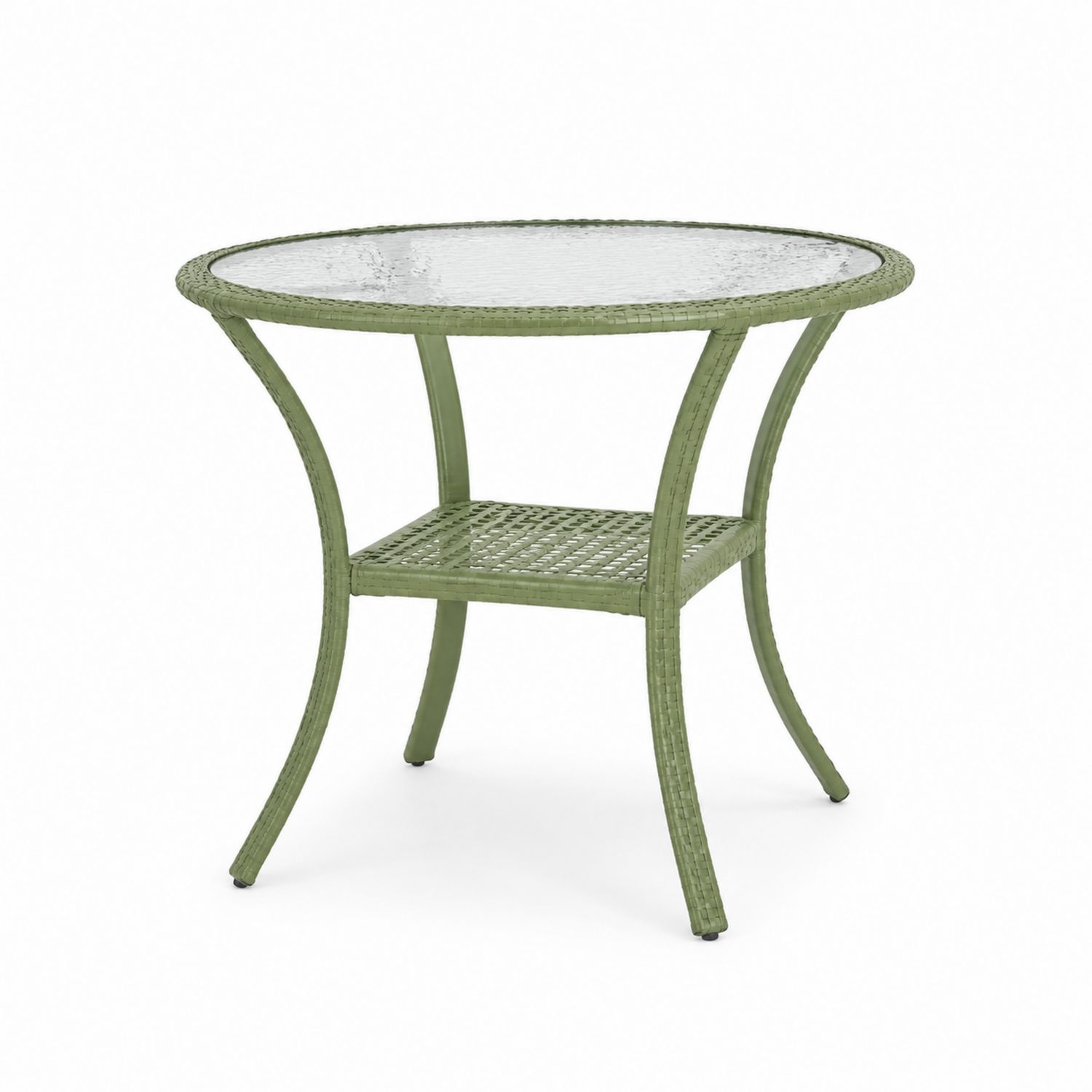 Runder Outdoortisch Polyrattan mit Glasplatte Grün