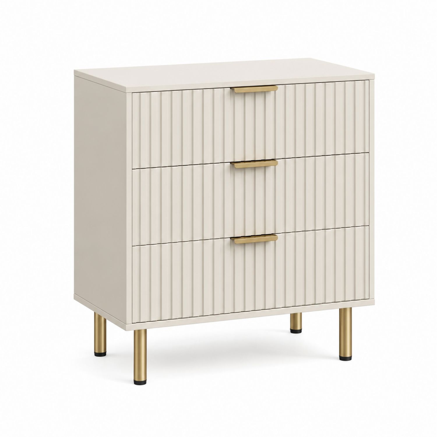 Kommode mit drei Schubladen aus Holzwerkstoff und Metallgriffen in Beige