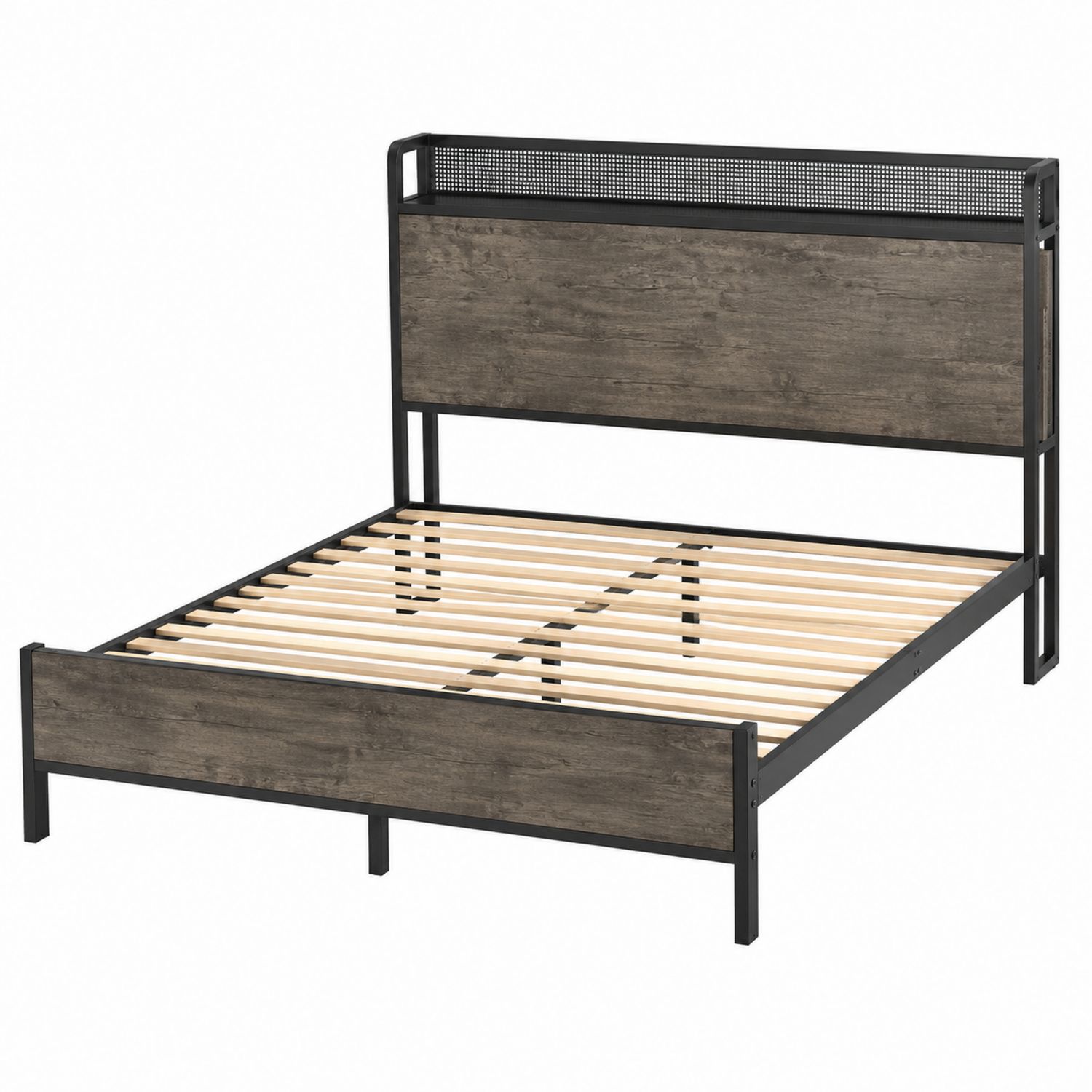 Metallbett mit Holzoptik Kopfteil 200x160 cm Schwarz/Braun