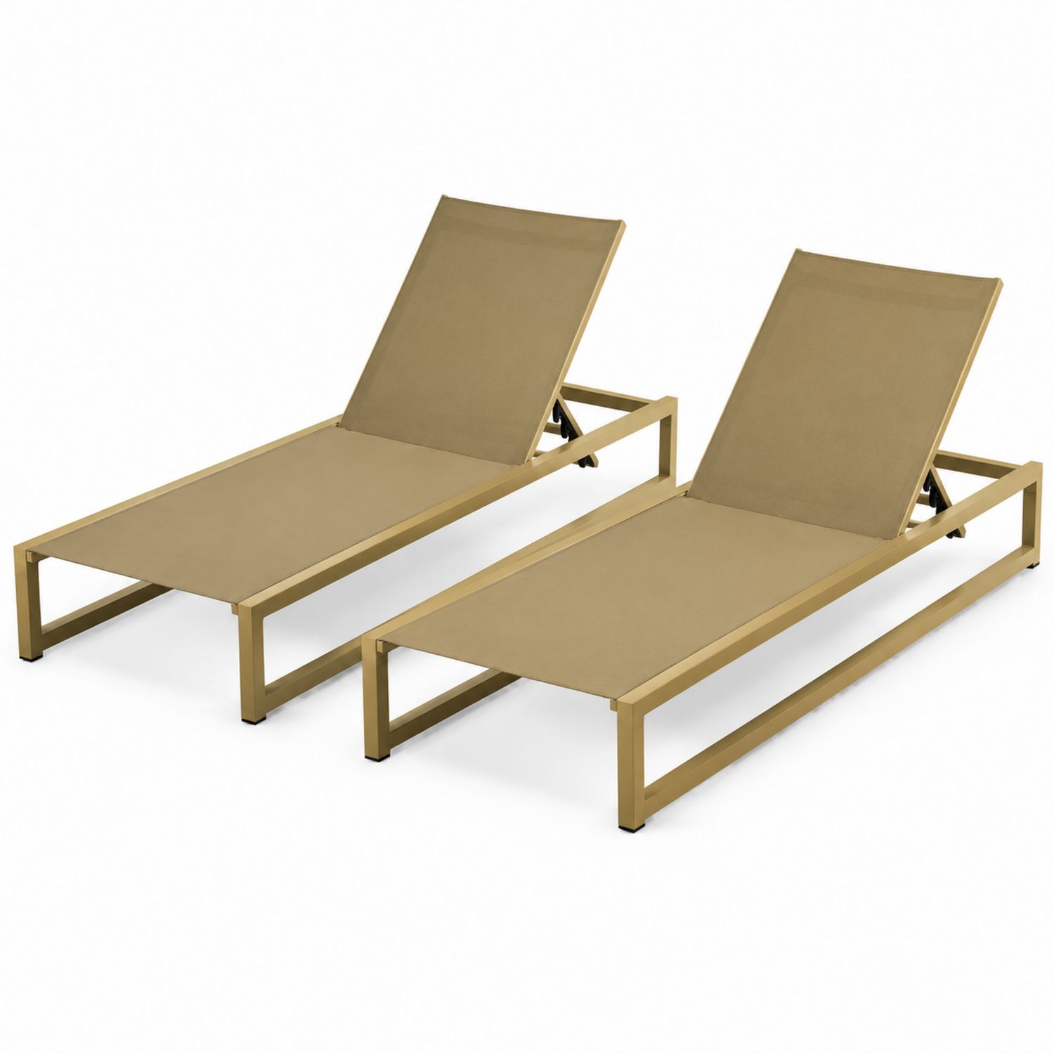 2er-Set Sonnenliegen Aluminium Textilene Beige