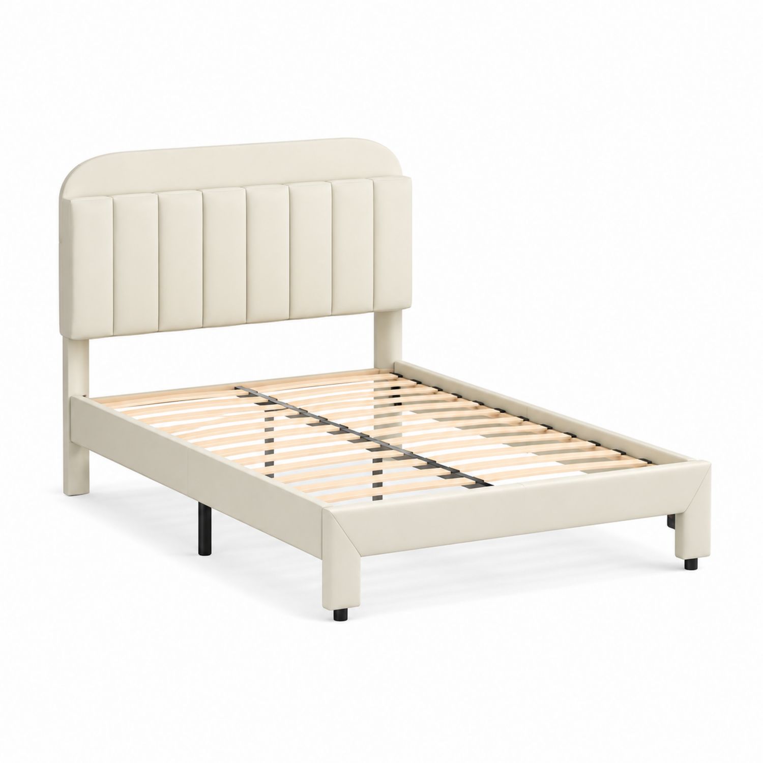 Einzelbett aus Metall und Kunstleder Beige