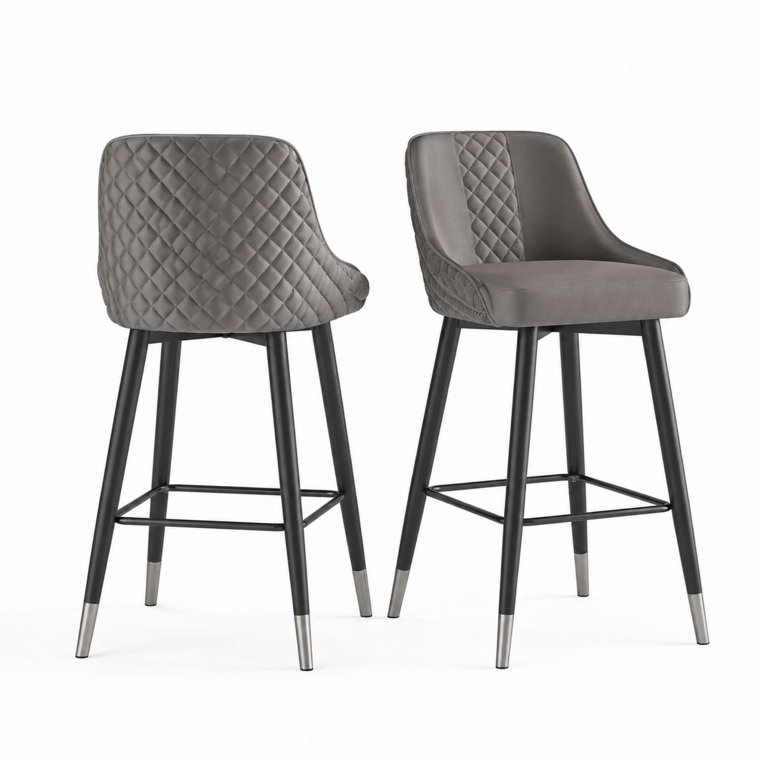 2er Set Barhocker aus Kunstleder Grau mit Metallbeinen