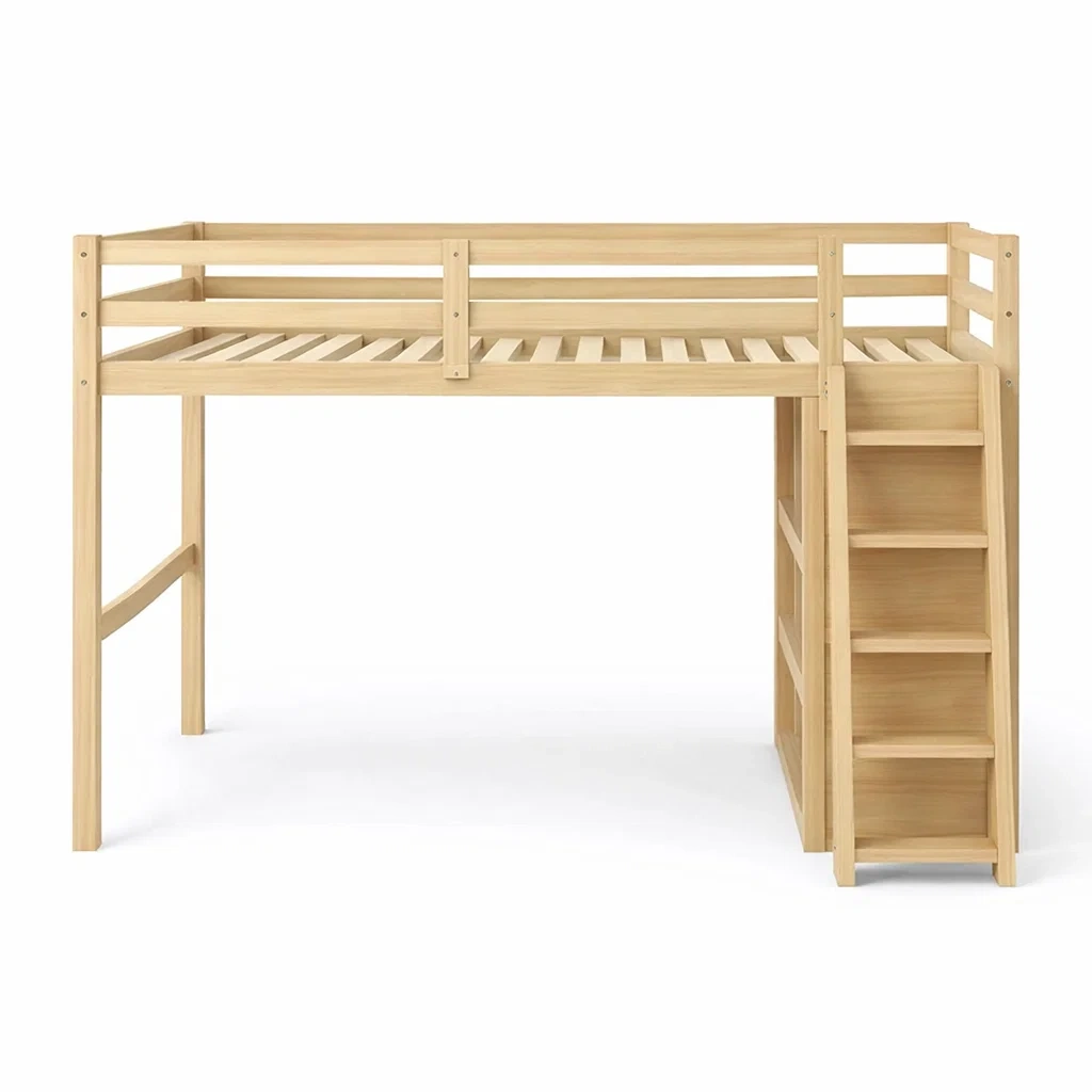 Cama alta de madera de pino con escalera lateral-NOV ARQEL