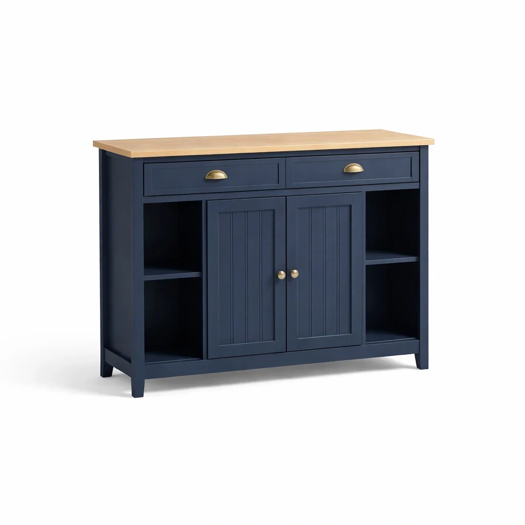 Aparador de Madera Azul Marino con Encimera de Roble y 2 Puertas-NOV ARQEL