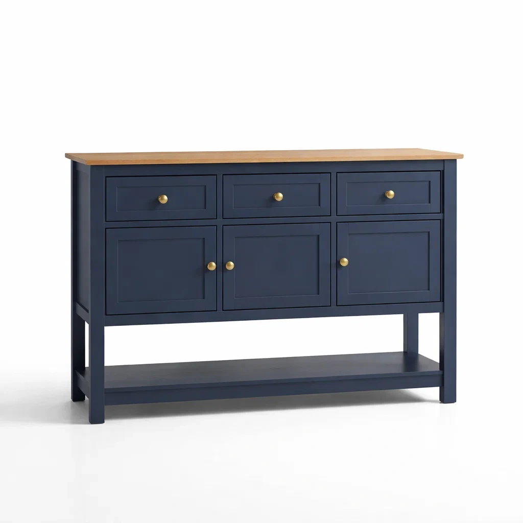 Aparador de Madera Azul con Tapa de Roble 125x40x85 cm-NOV ARQEL