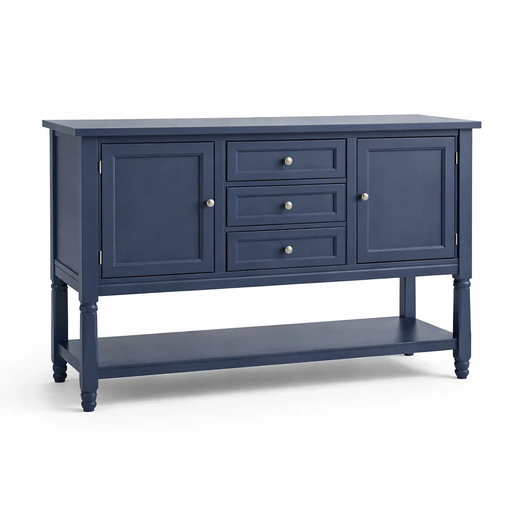 Aparador de Madera de Pino con Cajones y Puertas Azul 122x40x81 cm-NOV ARQEL