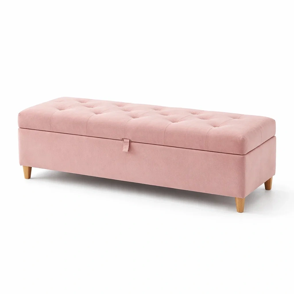 Banco otomano de tela rosa con almacenamiento 140 cm-NOV ARQEL