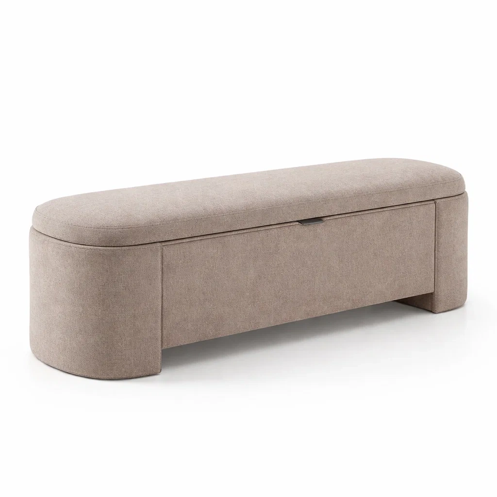Banco de almacenamiento tapizado de poliéster Beige 120 cm-NOV ARQEL