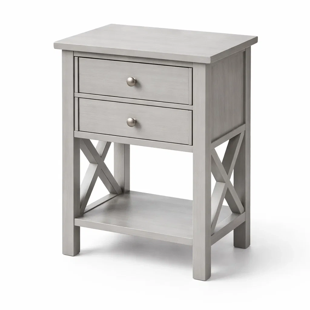 Mesa de noche de madera con 2 cajones gris 40x30x60 cm-NOV ARQEL