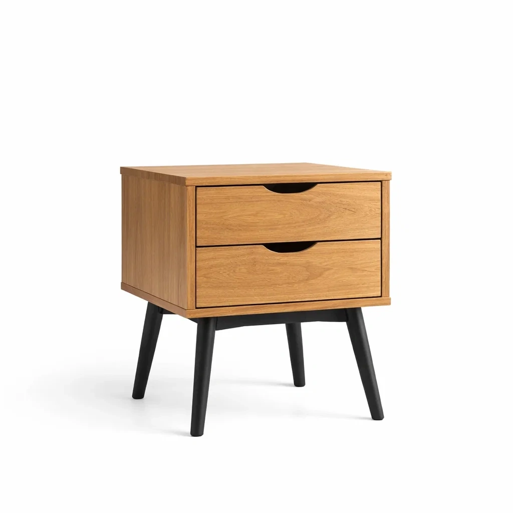 Mesita de Noche de Madera de Roble y Acero-NOV ARQEL