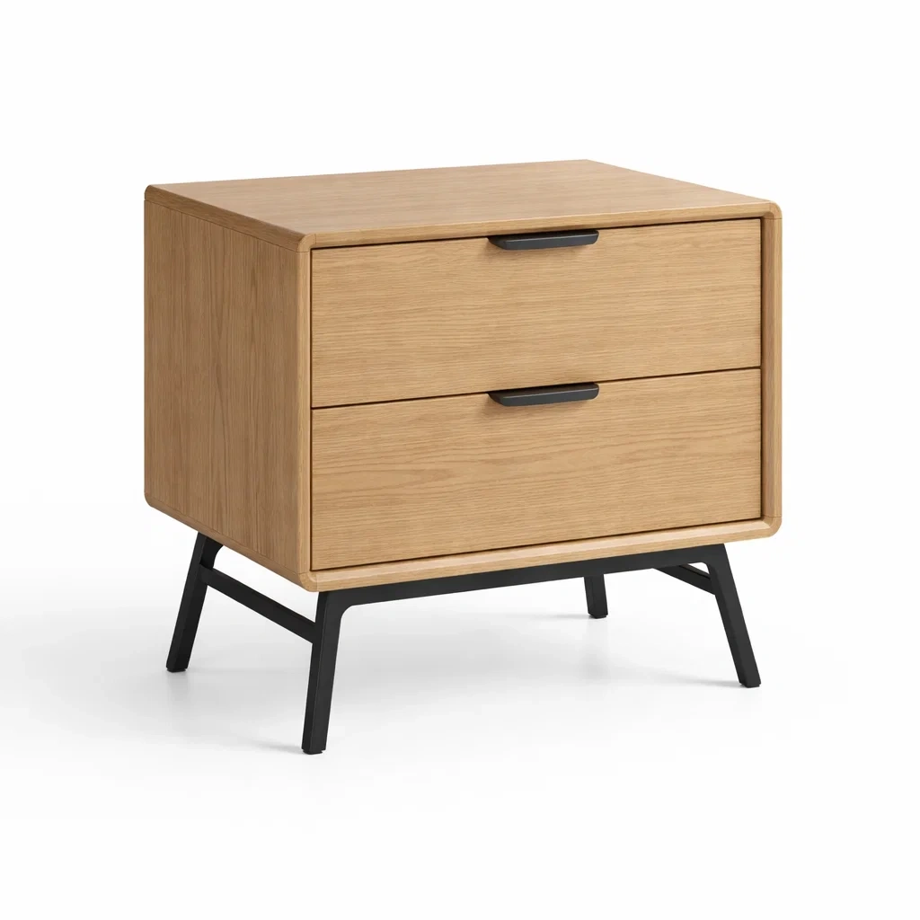 Mesita de Noche de Madera de Roble con Patas de Acero-NOV ARQEL