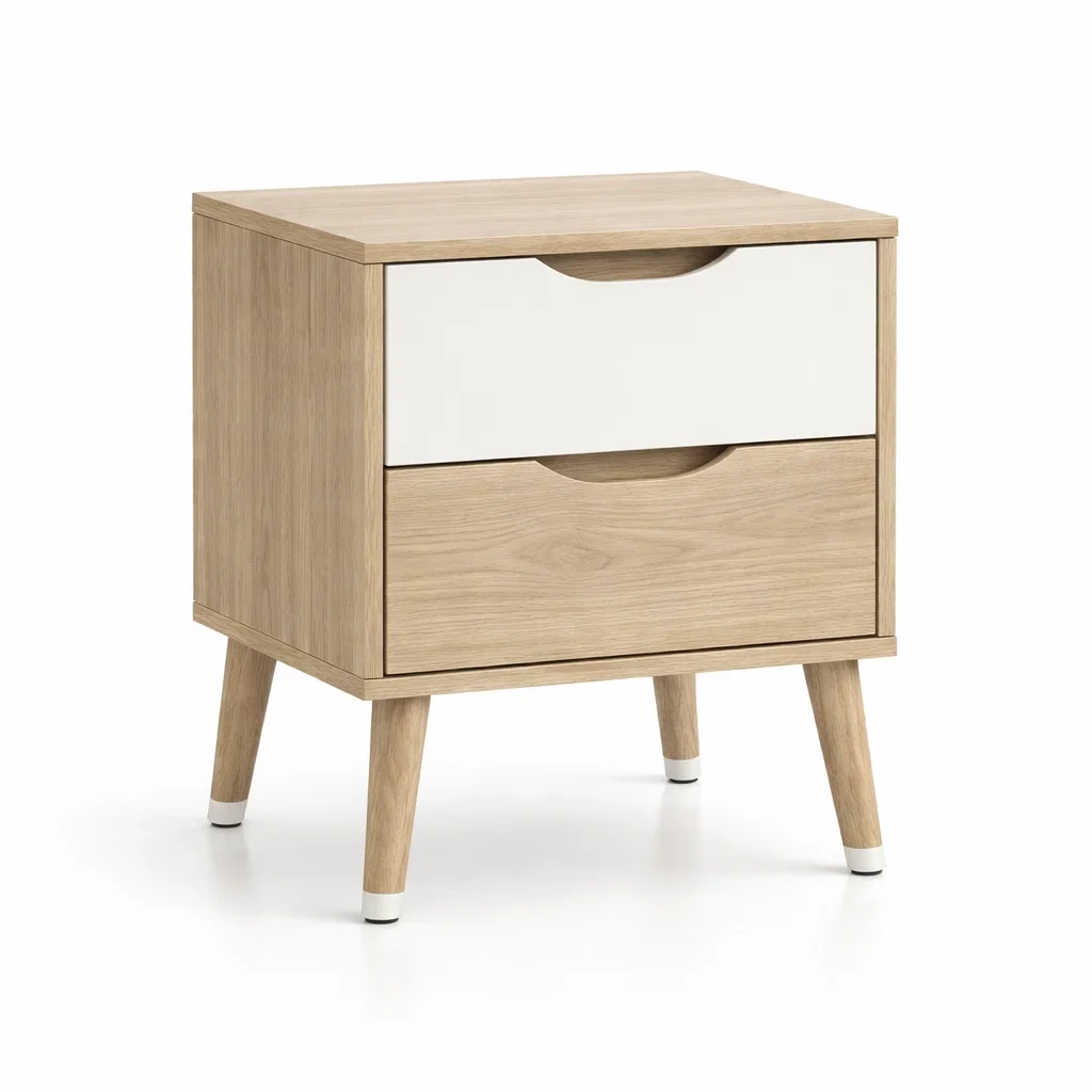 Mesilla de Noche de Madera Contrachapada con 2 Cajones 48x57x40 cm-NOV ARQEL
