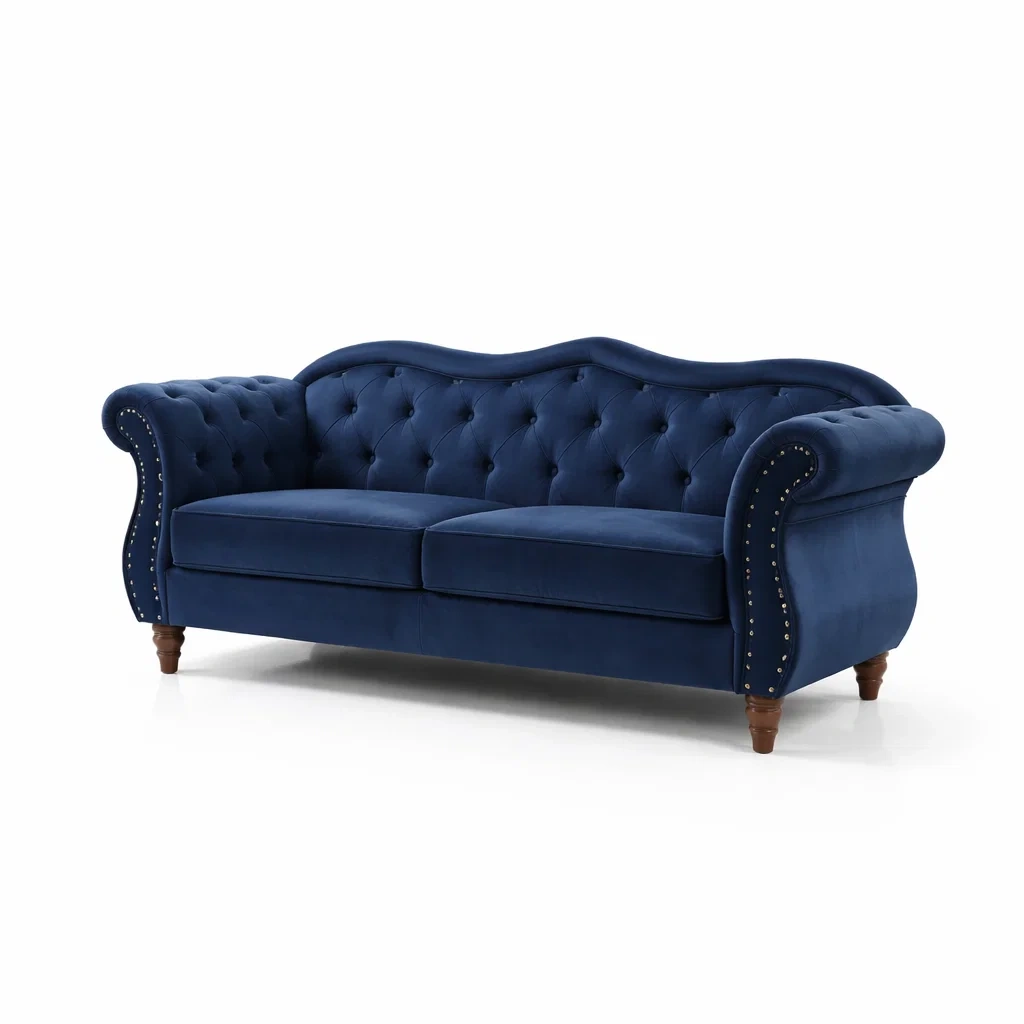 Sofá de Terciopelo Azul Chesterfield 210 cm-NOV ARQEL