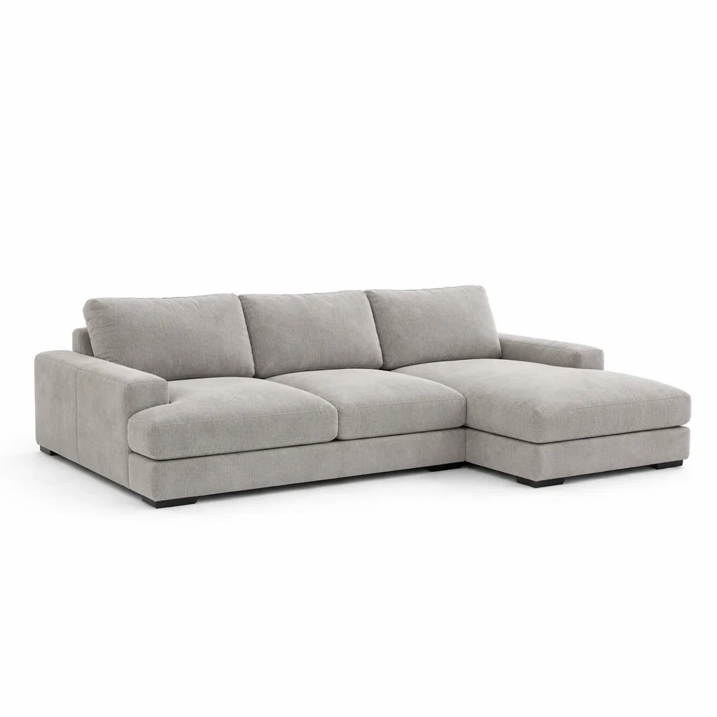 Sofá seccional en L de tela gris con chaise longue-NOV ARQEL