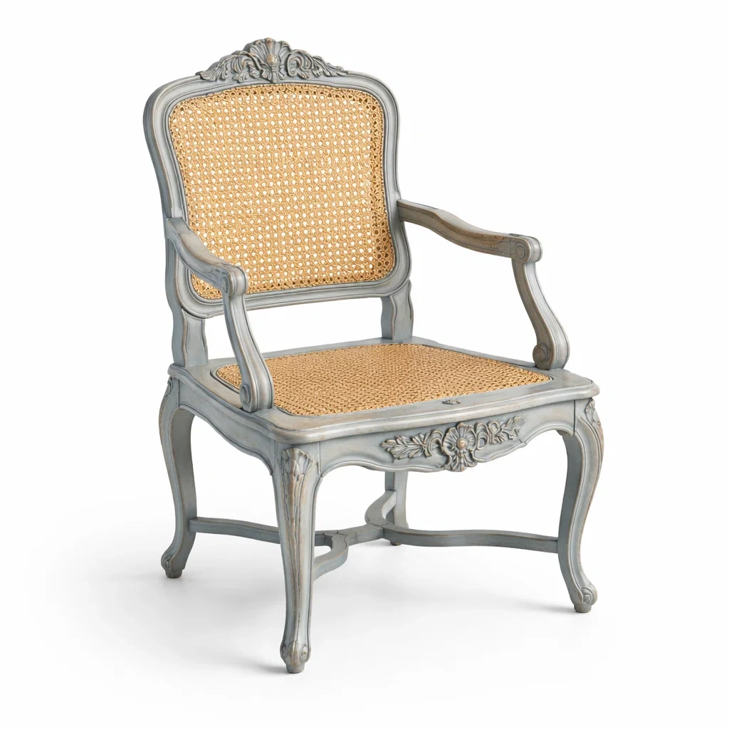 Silla de Madera de Haya y Ratán Beige y Gris-NOV ARQEL