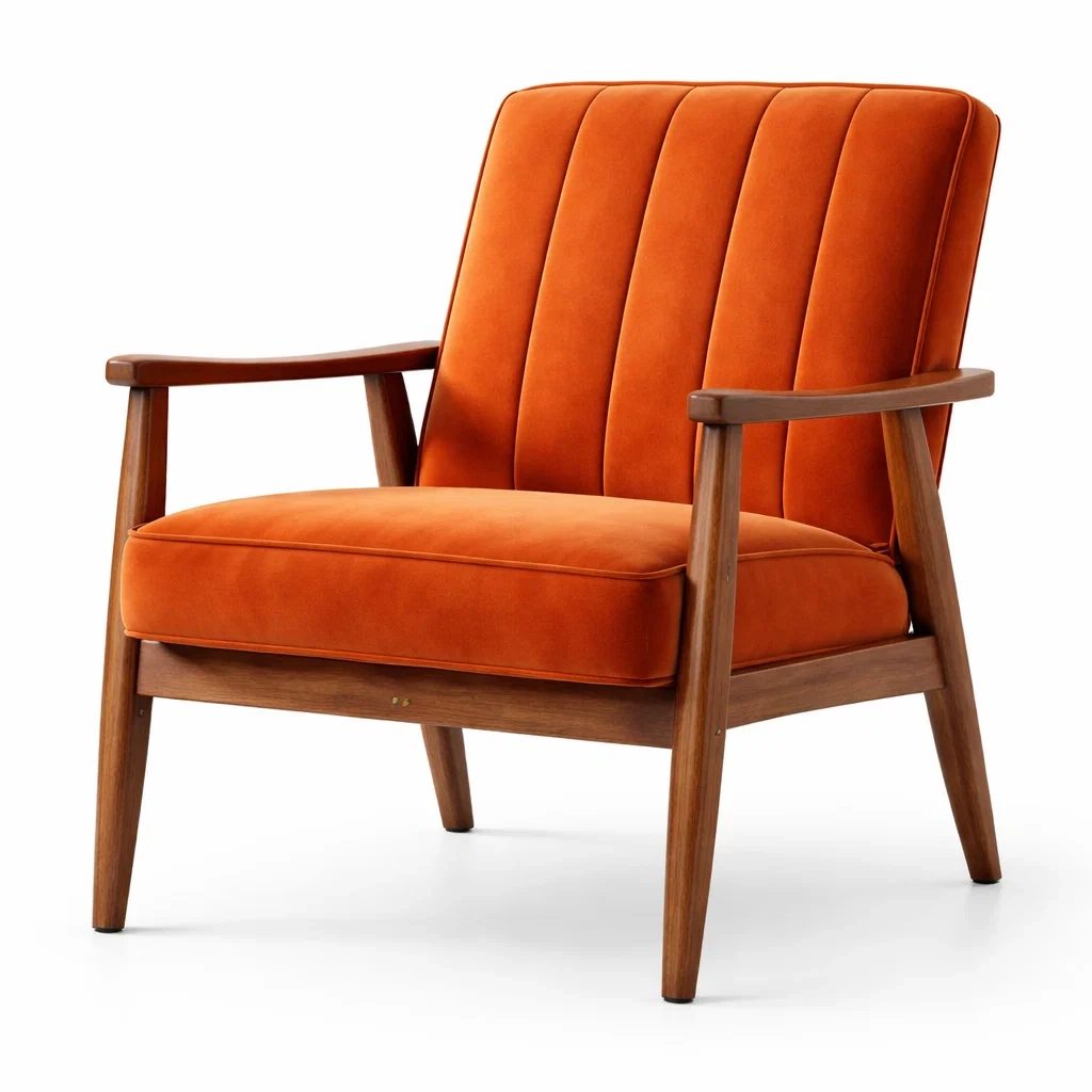 Sillón de madera de nogal y terciopelo naranja 80x70x75 cm-NOV ARQEL