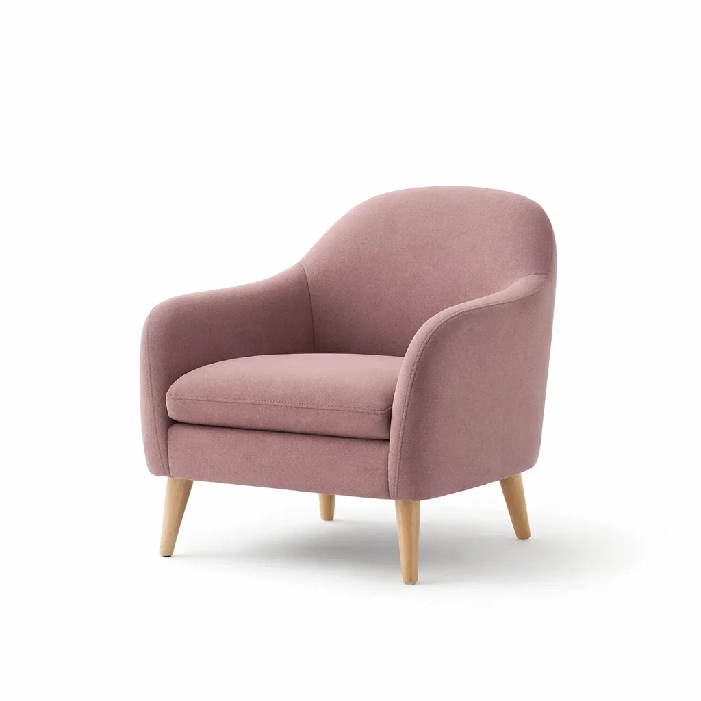 Sillón de Tela Rosa con Patas de Madera-NOV ARQEL