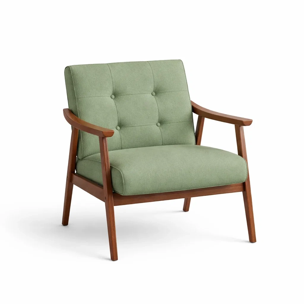 Sillón de madera y tela verde-NOV ARQEL