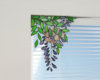 Décoration d’angle en vitrail glycine, attrape‑soleil pour fenêtre ou mur intérieur