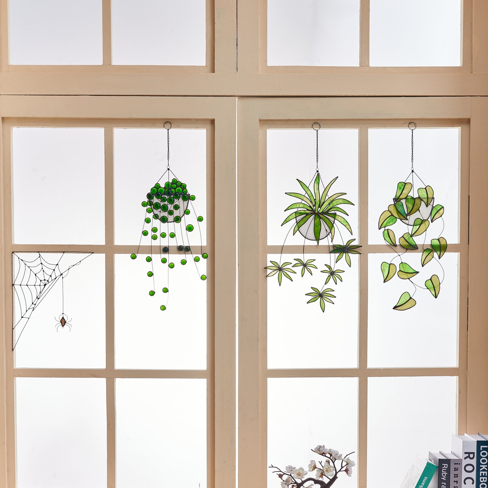 Décoration en vitrail pour plantes suspendues, attrape‑soleil bohème pour intérieur