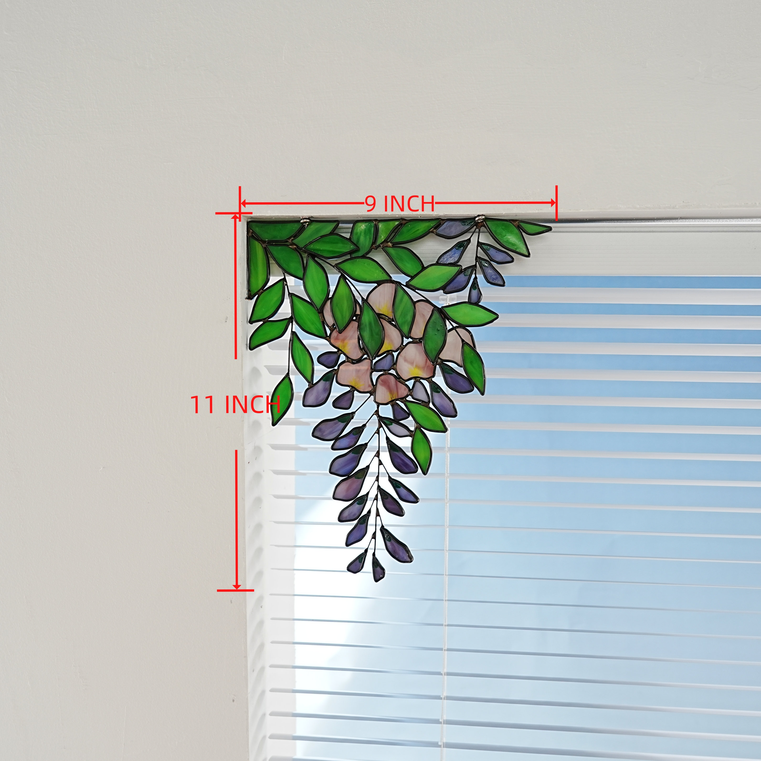 Décoration d’angle en vitrail glycine, attrape‑soleil pour fenêtre ou mur intérieur